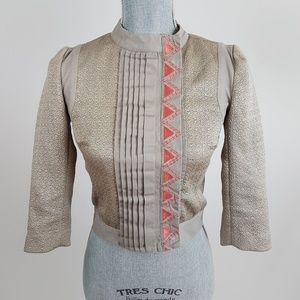 BCBG Champagne Tribal 3/4 Sleeves Crop Top size XS